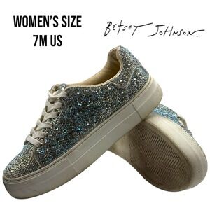 Betsey Johnson SB-Sidny Rhinestone Sneakers Women's 7M Sparkly Platform Shoe